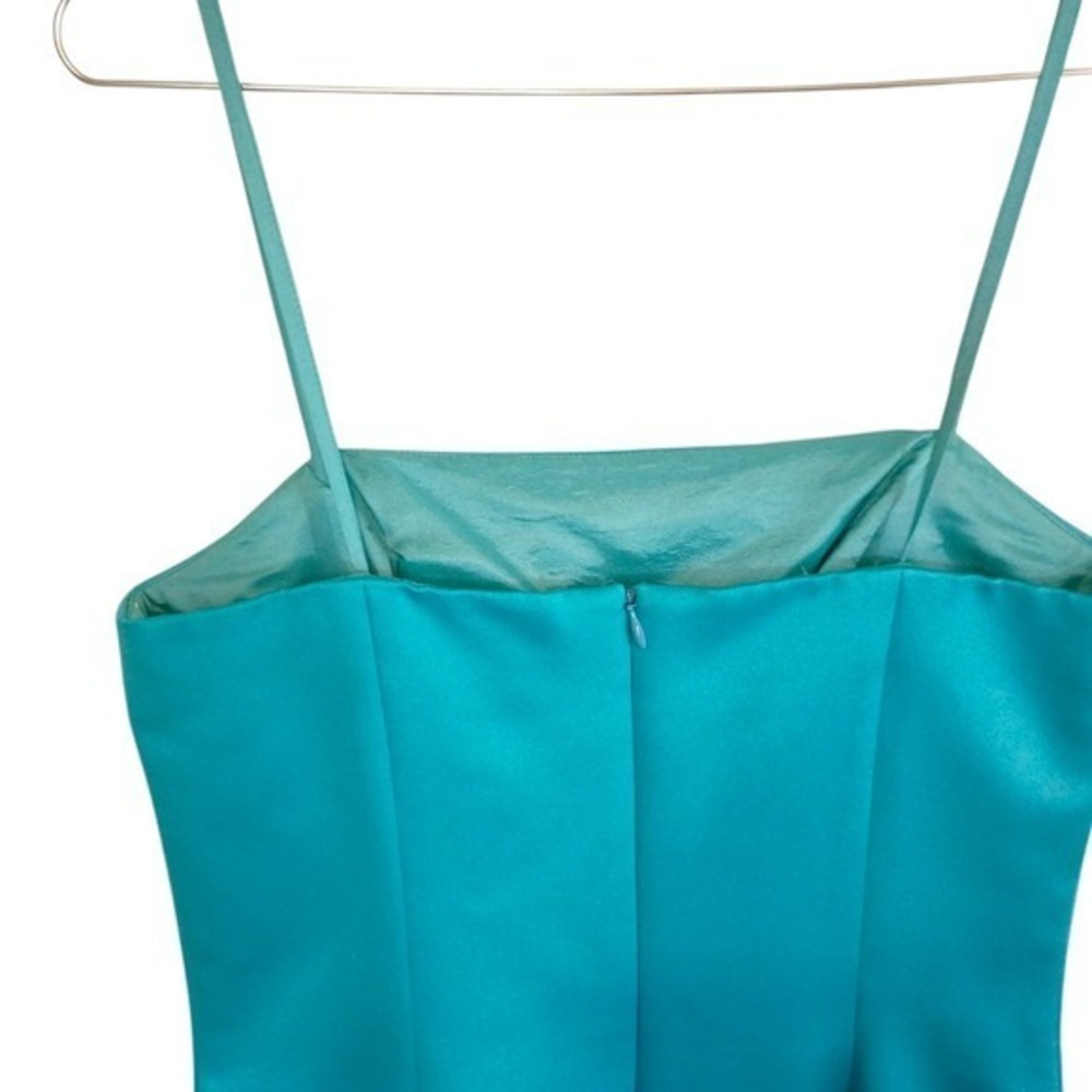 Maggy London Vintage Teal Satin 3D Floral Beaded Cocktail Sheath Dress Sz 8 - Picture 4 of 11